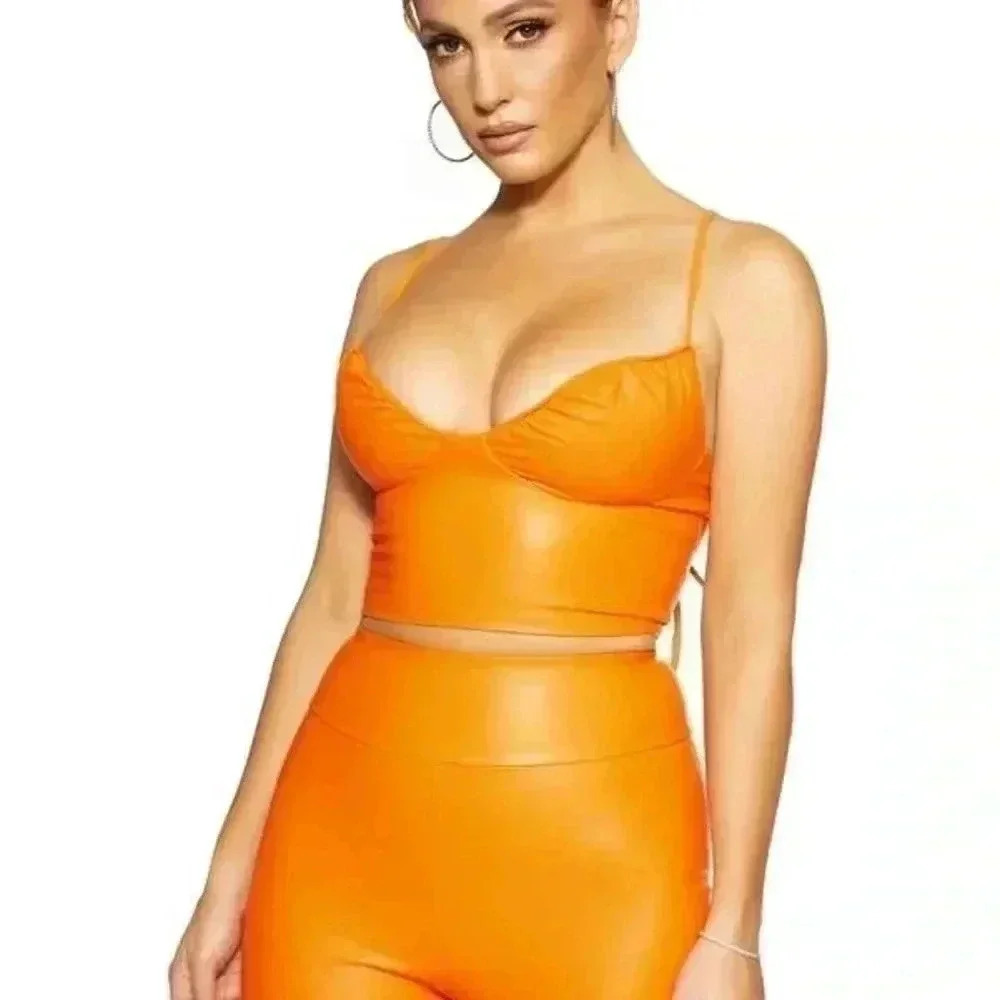 Naked wardrobe orange faux leather top L
